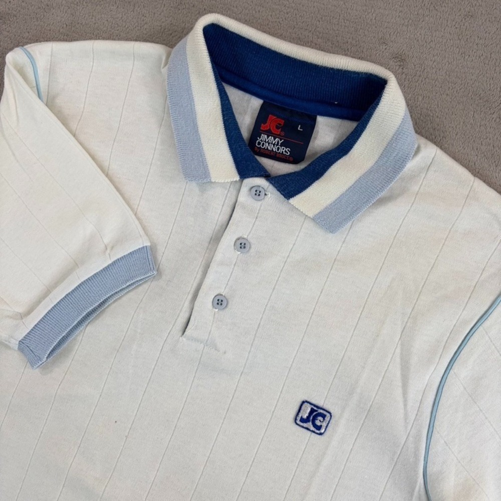 Vintage 80s Jimmy Connors Tennis Polo Shirt in White Chest Logo Men Large